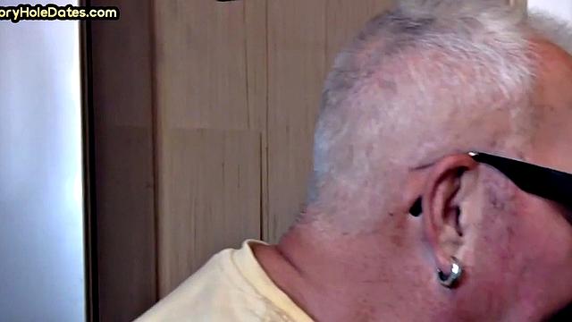 Grayhair gloryhole DILF sucks in private closeup video