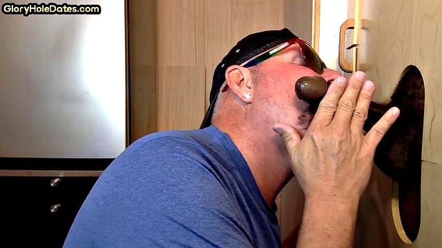 Gloryhole mature gay barebacked after BJ at home