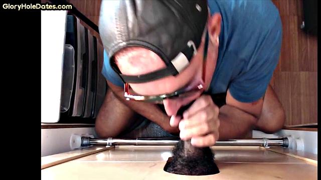 Gloryhole mature gay barebacked after BJ at home