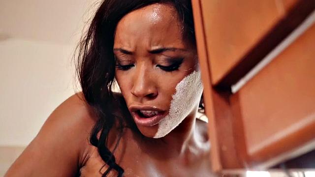 Stepmom with black booty rides cock in the kitchen after a steamy cunnilingus