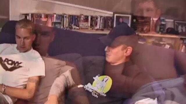 Noah sits next to Kullen and it's not long before their pants are off and they're telling each other how horny they are. Both stroke themselves through their underwear.