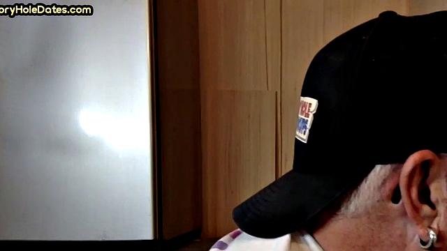 Mature perv sucks gloryhole date at his home