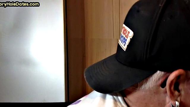 Mature perv sucks gloryhole date at his home