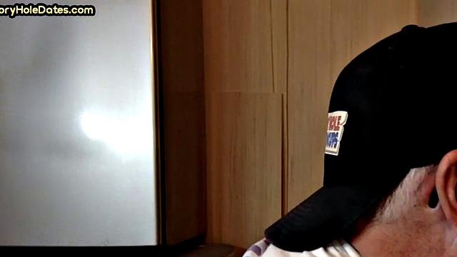 Mature perv sucks gloryhole date at his home