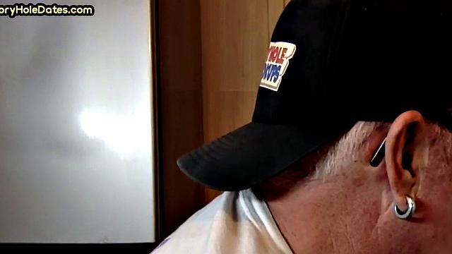 Mature perv sucks gloryhole date at his home