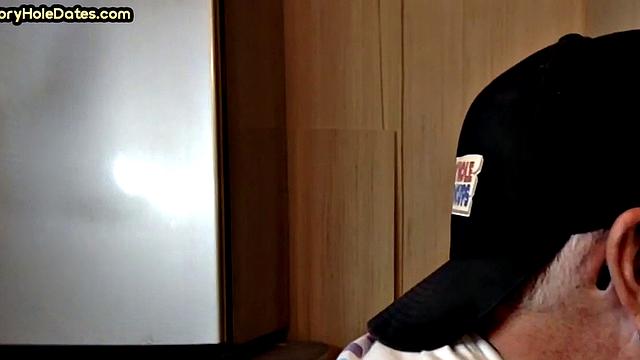 Mature perv sucks gloryhole date at his home