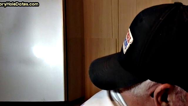 Mature perv sucks gloryhole date at his home