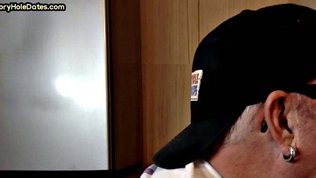 Mature perv sucks gloryhole date at his home