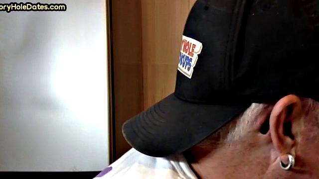 Mature perv sucks gloryhole date at his home