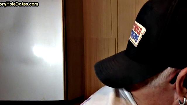 Mature perv sucks gloryhole date at his home