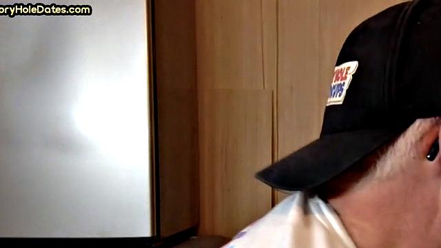 Mature perv sucks gloryhole date at his home