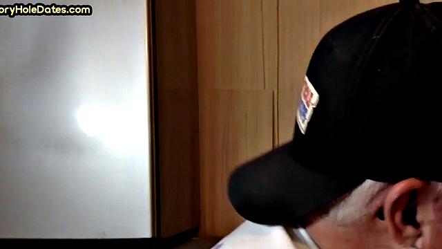 Mature perv sucks gloryhole date at his home