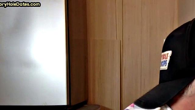 Mature perv sucks gloryhole date at his home