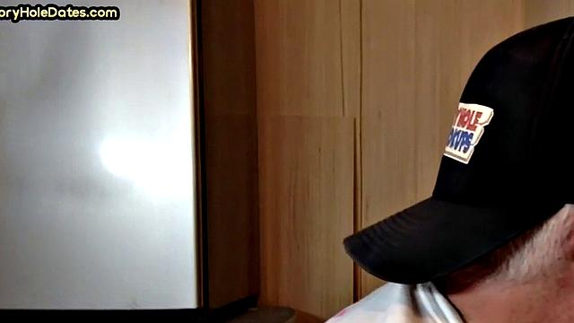 Mature perv sucks gloryhole date at his home