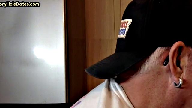 Mature perv sucks gloryhole date at his home