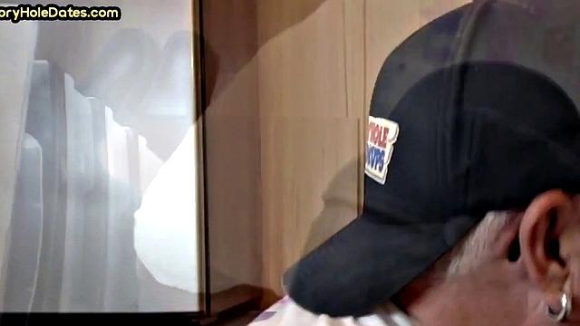 Mature perv sucks gloryhole date at his home