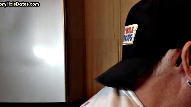 Mature perv sucks gloryhole date at his home