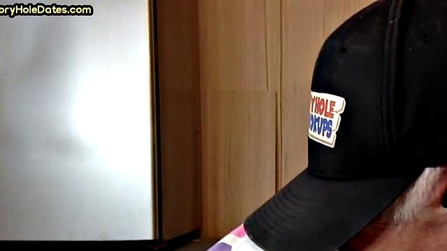 Mature perv sucks gloryhole date at his home