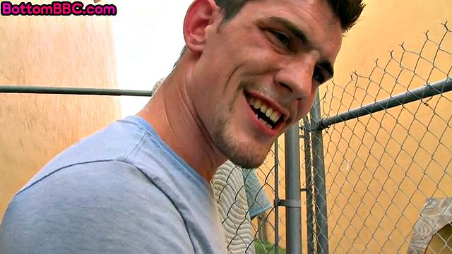 Hairy cock BBC jock gets doggyfucked outdoors