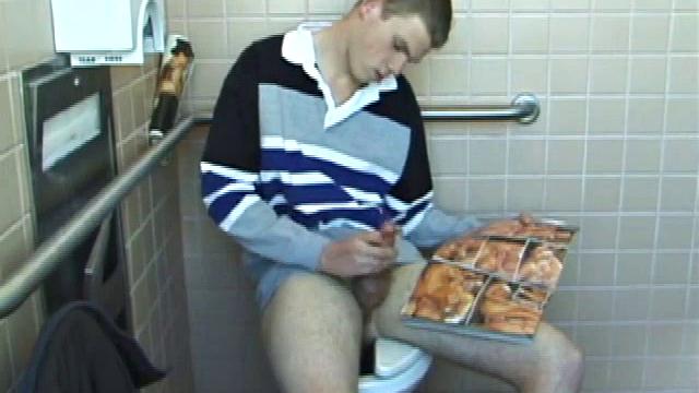 In the men's room, Christian flips through a stack of porn magazines, looking for the girl of the moment. Dropping pants, Christian gets into a firm jack off, especially noisy with liberal lubrication.