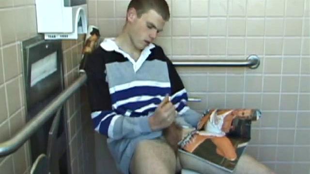 In the men's room, Christian flips through a stack of porn magazines, looking for the girl of the moment. Dropping pants, Christian gets into a firm jack off, especially noisy with liberal lubrication.