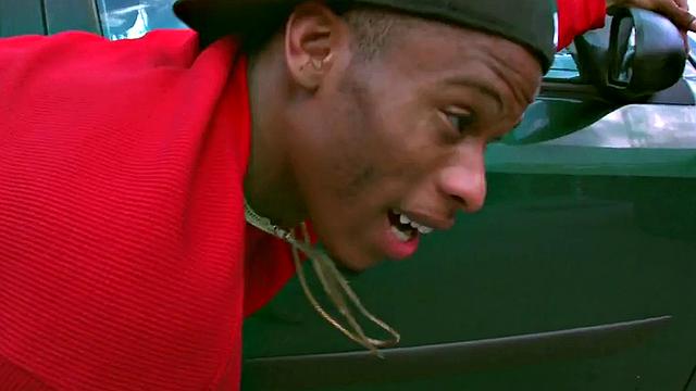 White top bangs Black dude in public outdoor parking lot with his bare feet