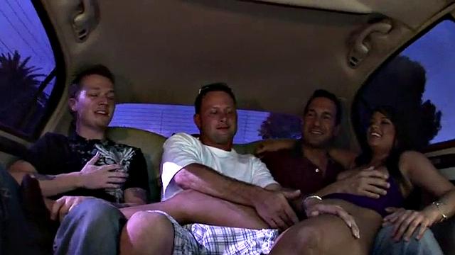 Hot slut riding cock in threesome action