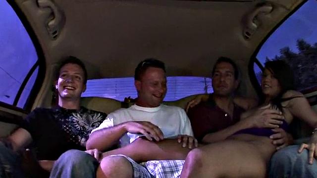 Hot slut riding cock in threesome action