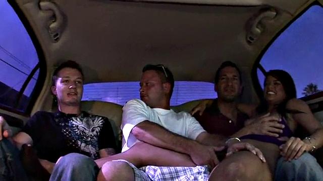 Hot slut riding cock in threesome action