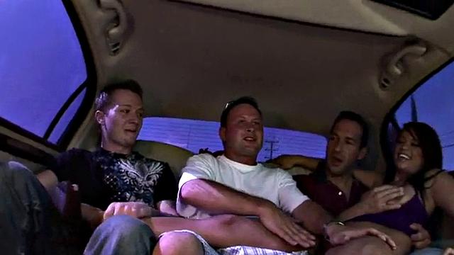 Hot slut riding cock in threesome action