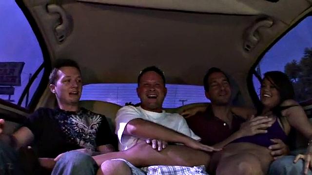 Hot slut riding cock in threesome action