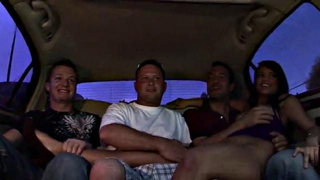 Hot slut riding cock in threesome action