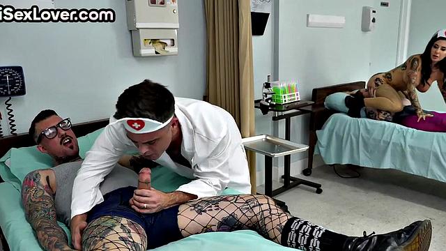 Anal nurse rimmed, licked, and fucked in hospital 4some