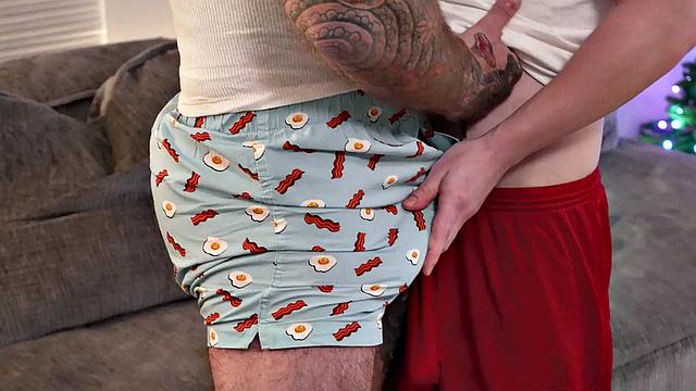 Stepdaddy with tattooed bareback fucks stepson