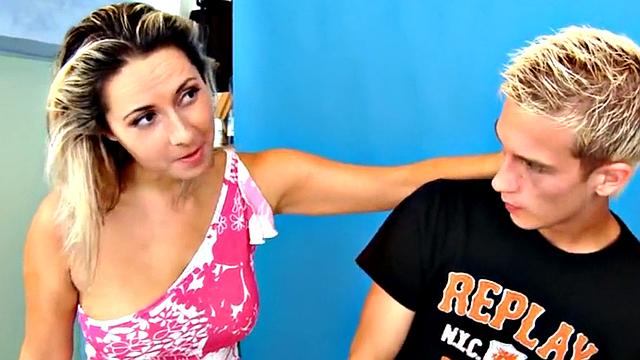 CFNM strapon domme pegging submissive in threesome