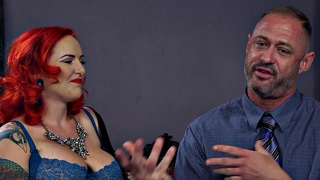 BDSM whipping redhead MILF pegging sub with strapon