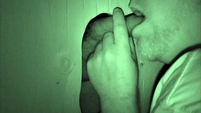 Using a night vision camera, Bob records a glory hole session of him sucking off Walter. It doesn't take long for Bob to suck that limp dick until it's rock hard.