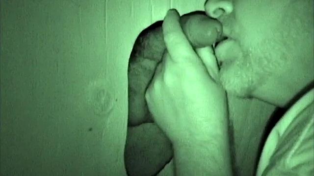 Using a night vision camera, Bob records a glory hole session of him sucking off Walter. It doesn't take long for Bob to suck that limp dick until it's rock hard.