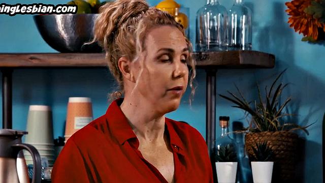 Lez babe having fun fingering and licking bartender