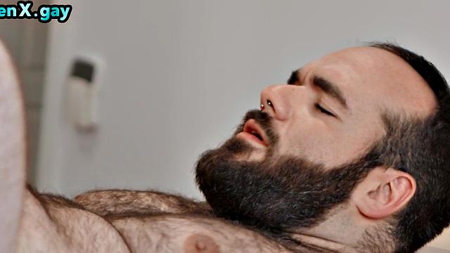 Fat man with hairy body bareback banged by twink