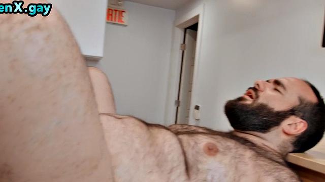 Fat man with hairy body bareback banged by twink
