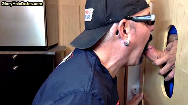 Gloryhole mature gay sucks dick in homemade video