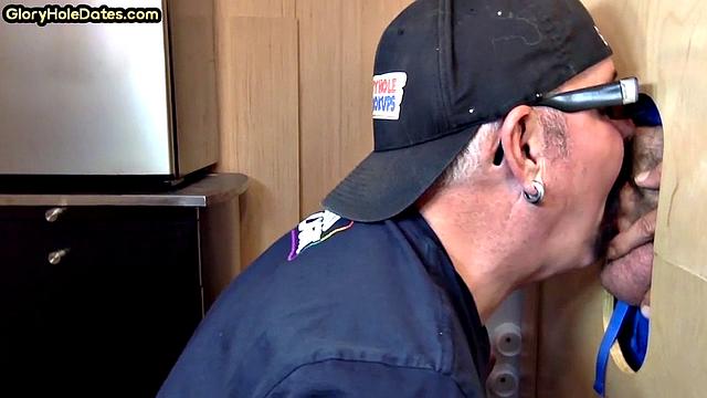 Gloryhole mature gay sucks dick in homemade video