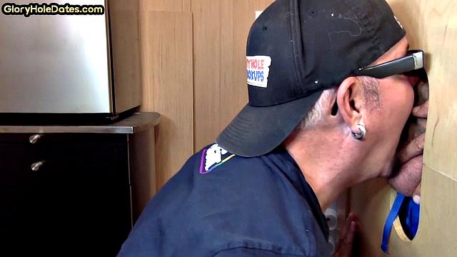 Gloryhole mature gay sucks dick in homemade video