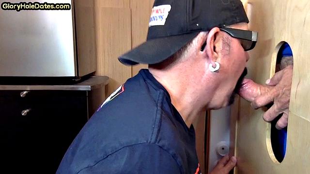 Gloryhole mature gay sucks dick in homemade video
