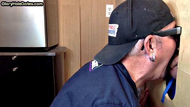 Gloryhole mature gay sucks dick in homemade video