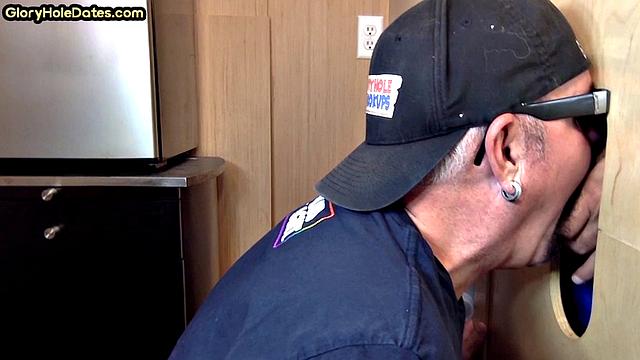 Gloryhole mature gay sucks dick in homemade video