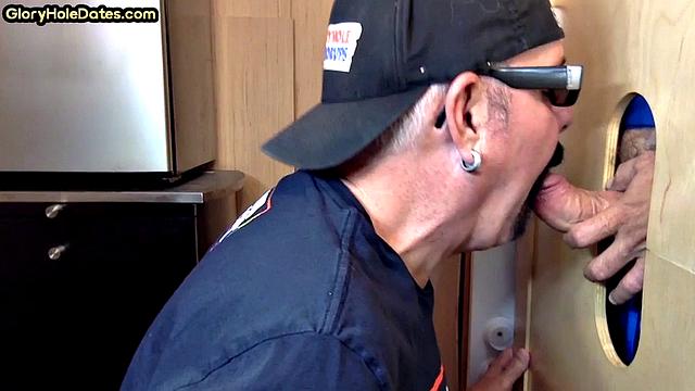 Gloryhole mature gay sucks dick in homemade video