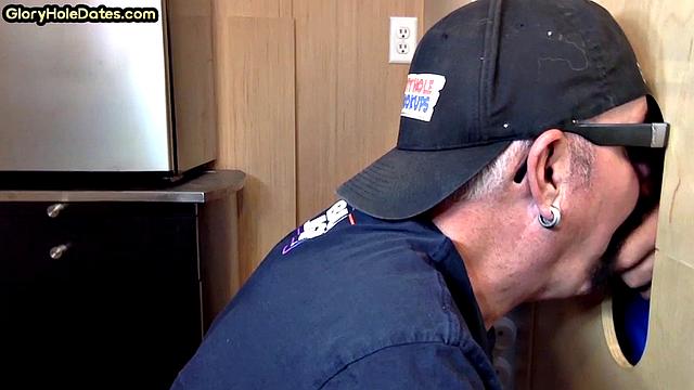 Gloryhole mature gay sucks dick in homemade video