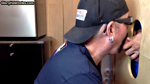 Gloryhole mature gay sucks dick in homemade video